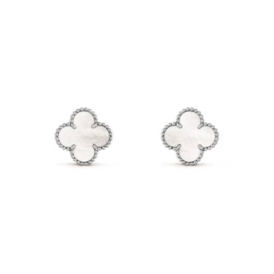 [Stellar Jewelry]CLOVER MEDIUM 1 MOTIFS  WHITE MOP EARRINGS SILVER