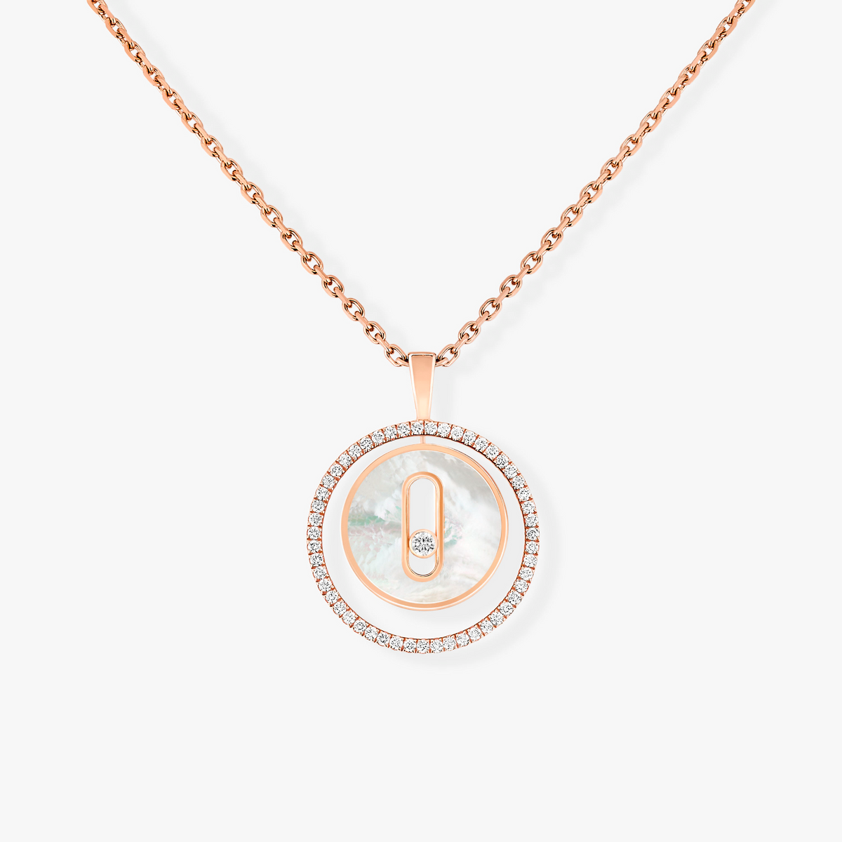 [Stellar Jewelry]LUCKY MOVE 1 DIAMOND WHITE MOTHER OF PEARL PINK GOLD DIAMOND NECKLACE