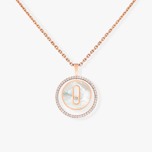 [Stellar Jewelry]LUCKY MOVE 1 DIAMOND WHITE MOTHER OF PEARL PINK GOLD DIAMOND NECKLACE