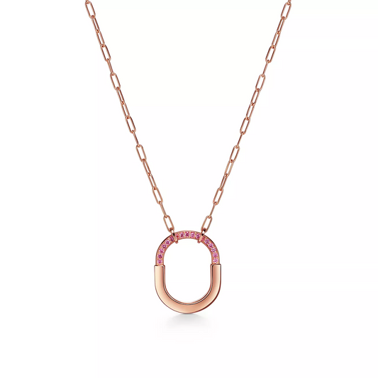 [Stellar jewels]LOCK MEDIUM PENDANT PINK DIAMOND PINK GOLD NECKLACE