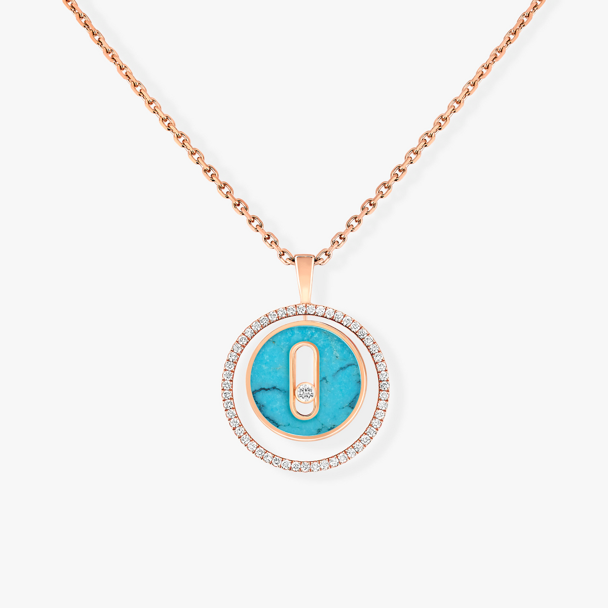 [Stellar Jewelry]LUCKY MOVE 1 DIAMOND TURQUOISE PINK GOLD DIAMOND NECKLACE
