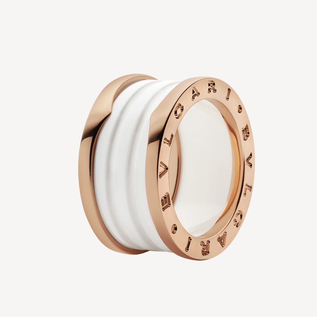 [Stellar Jewelry]ZERO 1 FOUR-BAND LOOPS AND WHITE CERAMIC SPIRAL PINK GOLD RING