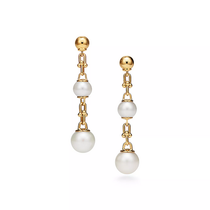 [Stellar jewels]TRIPLE DROP LINK EARRINGS GOLD WITH FRESHWATER PEARLS