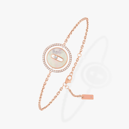 [Stellar Jewelry]LUCKY MOVE WHITE MOTHER OF PEARL PINK GOLD DIAMOND BRACELET(Adjustable)