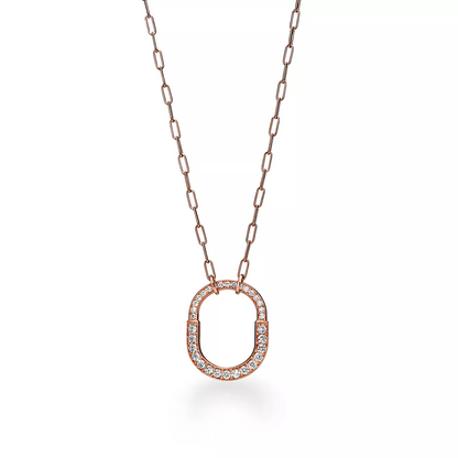 [Stellar jewels]LOCK NECKLACE MEDIUM PENDANT PINK GOLD PAVED DIAMONDS