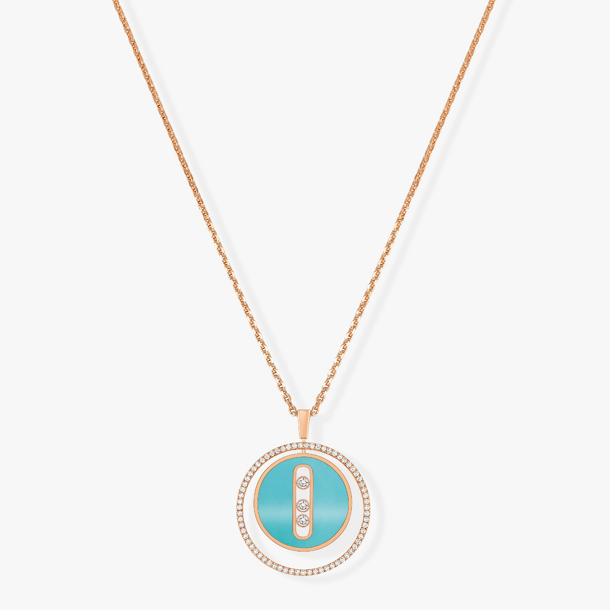 [Stellar Jewelry]LUCKY MOVE 3 DIAMONDS TURQUOISE PINK GOLD DIAMOND NECKLACE