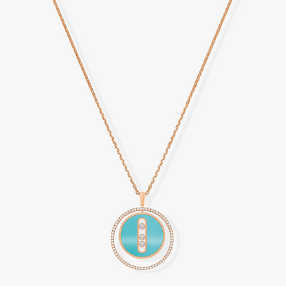 [Stellar Jewelry]LUCKY MOVE 3 DIAMONDS TURQUOISE PINK GOLD DIAMOND NECKLACE