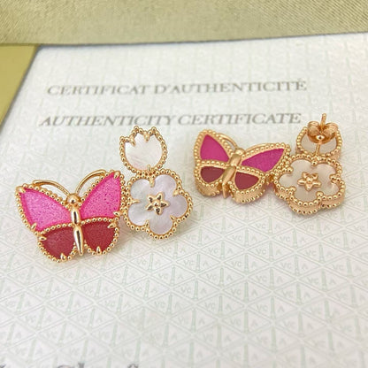[Stellar  Jewelry]ROSE QUARTZ THREE‑IN‑ONE BUTTERFLY STUD EARRINGS