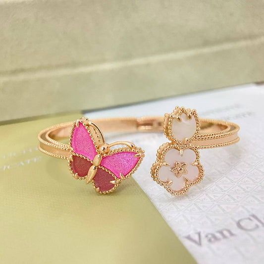 [Stellar  Jewelry]ROSE QUARTZ THREE‑IN‑ONE BUTTERFLY BRACELET