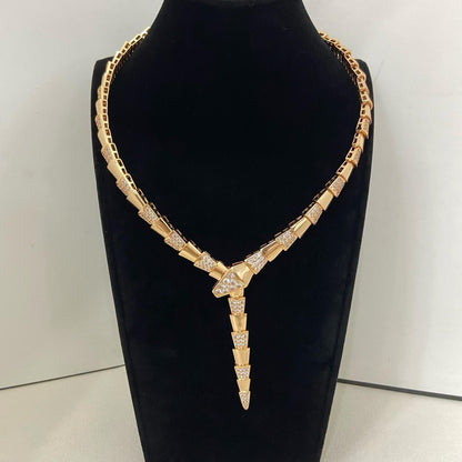 [Stellar  Jewelry]NEW WIDE BAND INLAID DIAMOND SNAKE NECKLACE