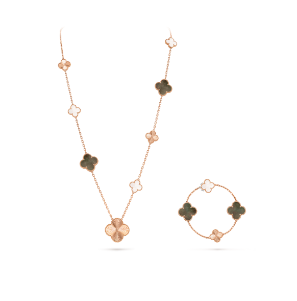 [Stellar Jewelry]DETACHABLE CLOVER 15(11+4) FLOWER SILVER NECKLACE SET