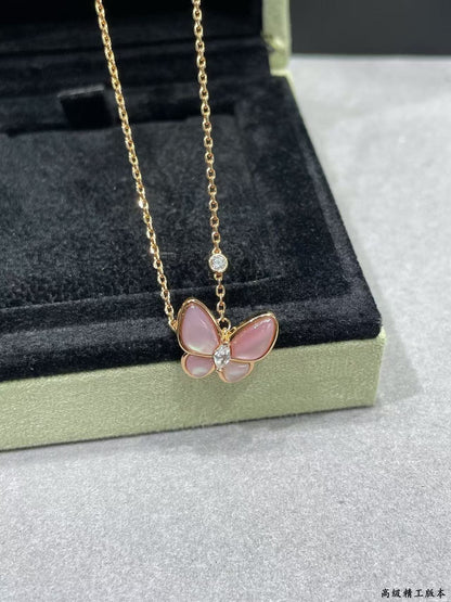 [Stellar Jewelry]BUTTERFLY PINK MOTHER-OF-PEARL DIAMOND NECKLACE