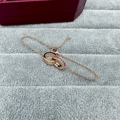 [Stellar Jewelry]LOVE DOUBLE PINK STONES RING NECKLACE