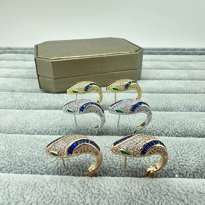 [Stellar Jewelry]FULL STONE TWO-TONE SNAKE EARRING STUDS