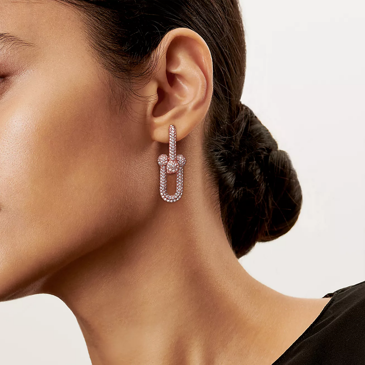 [Stellar jewels]LARGE LINK EARRINGS PINK GOLD WITH PAVED DIAMONDS