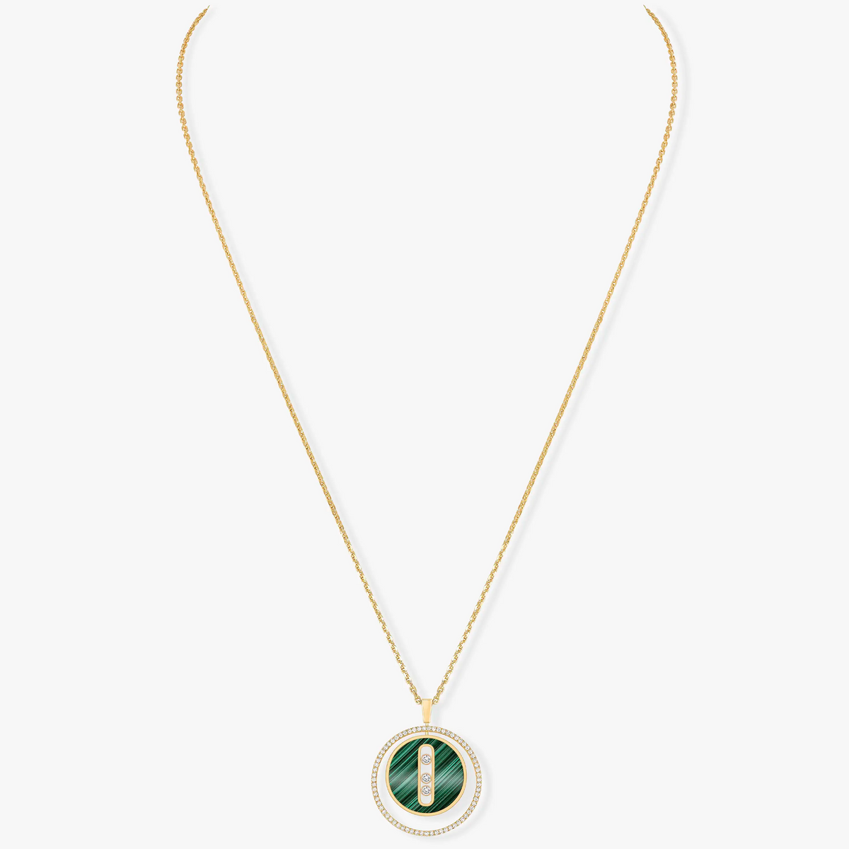 [Stellar Jewelry]LUCKY MOVE 3 DIAMOND MALACHITE GOLD DIAMOND NECKLACE