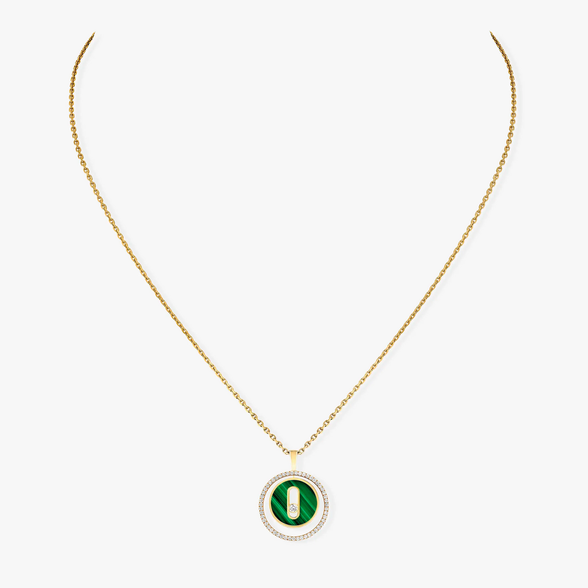 [Stellar Jewelry]LUCKY MOVE 1 DIAMOND MALACHITE GOLD DIAMOND NECKLACE