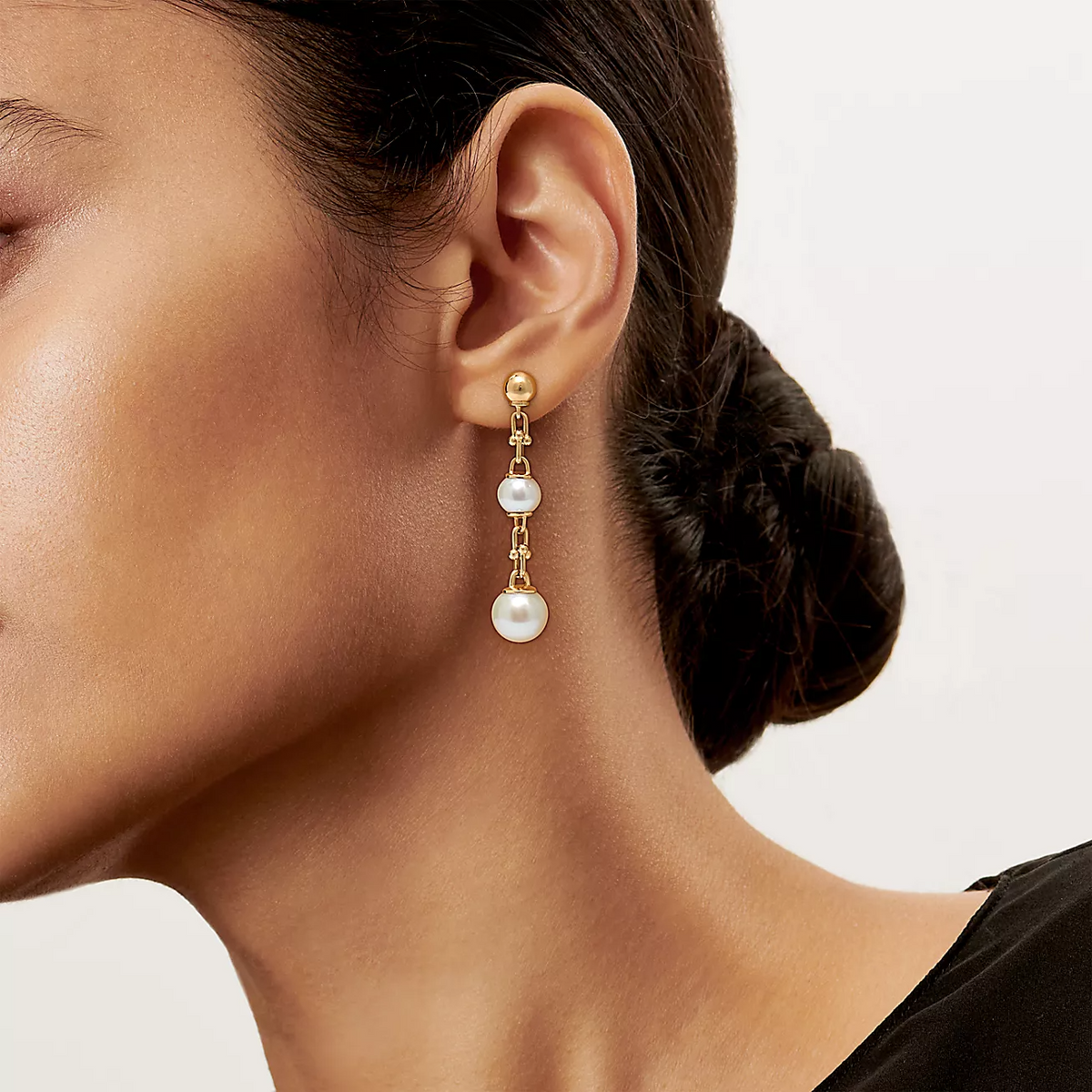 [Stellar jewels]TRIPLE DROP LINK EARRINGS GOLD WITH FRESHWATER PEARLS