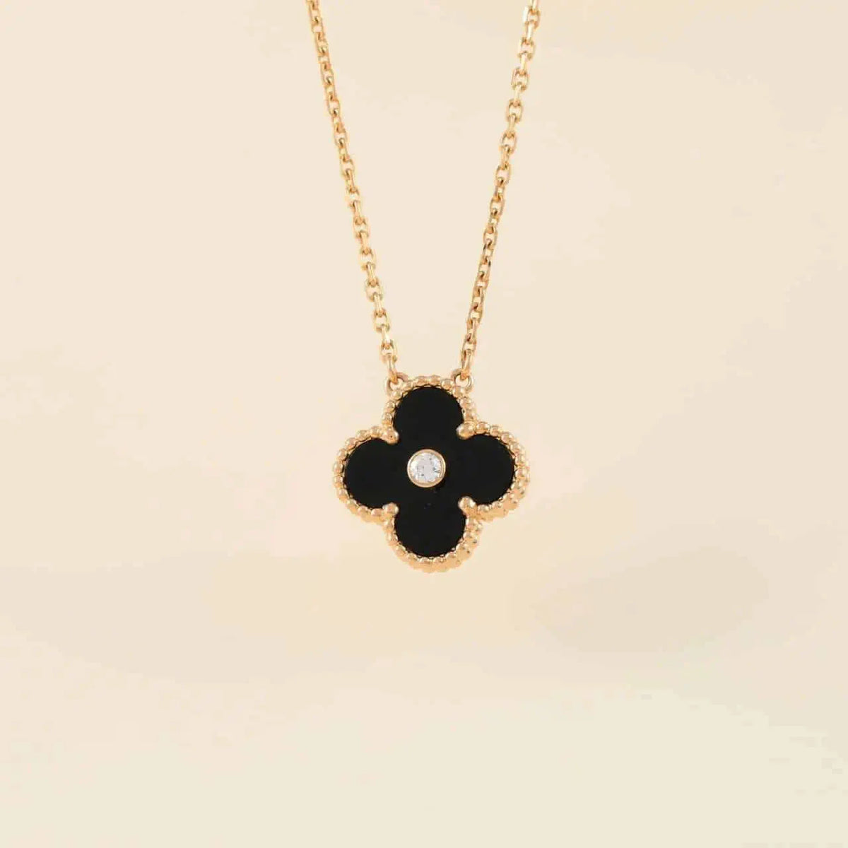 [Stellar Jewelry]CLOVER 15MM DIAMOND ONYX NECKLACE