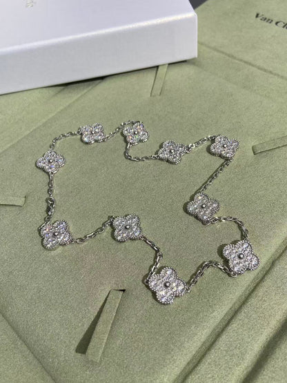[Stellar Jewelry]CLOVER 10 MOTIFS  FULL DIAMOND NECKLACE