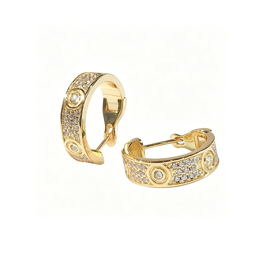 [Stellar Jewelry]LOVE 5.5MM DIAMOND PAVED EARRINGS