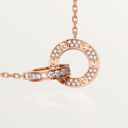 [Stellar Jewelry]LOVE 7.6MM NECKLACE ROSE GOLD AND SILVER  FULL DIAMOND