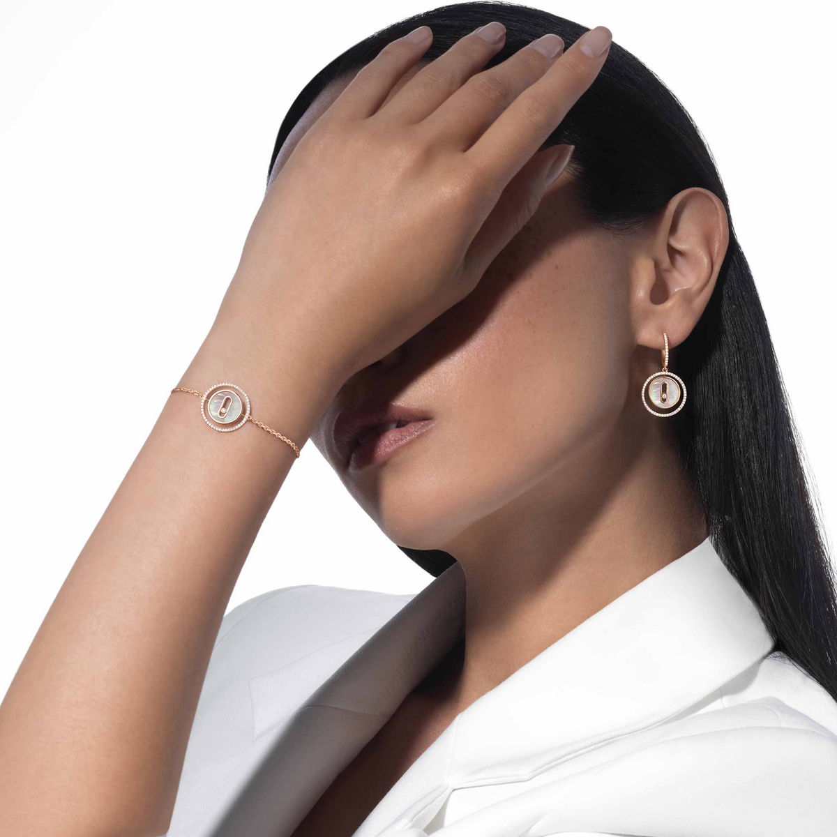 [Stellar Jewelry]LUCKY MOVE WHITE MOTHER OF PEARL PINK GOLD DIAMOND BRACELET(Adjustable)