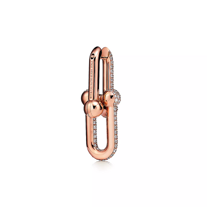 [Stellar jewels]LARGE LINK EARRINGS PINK GOLD WITH PAVED DIAMONDS