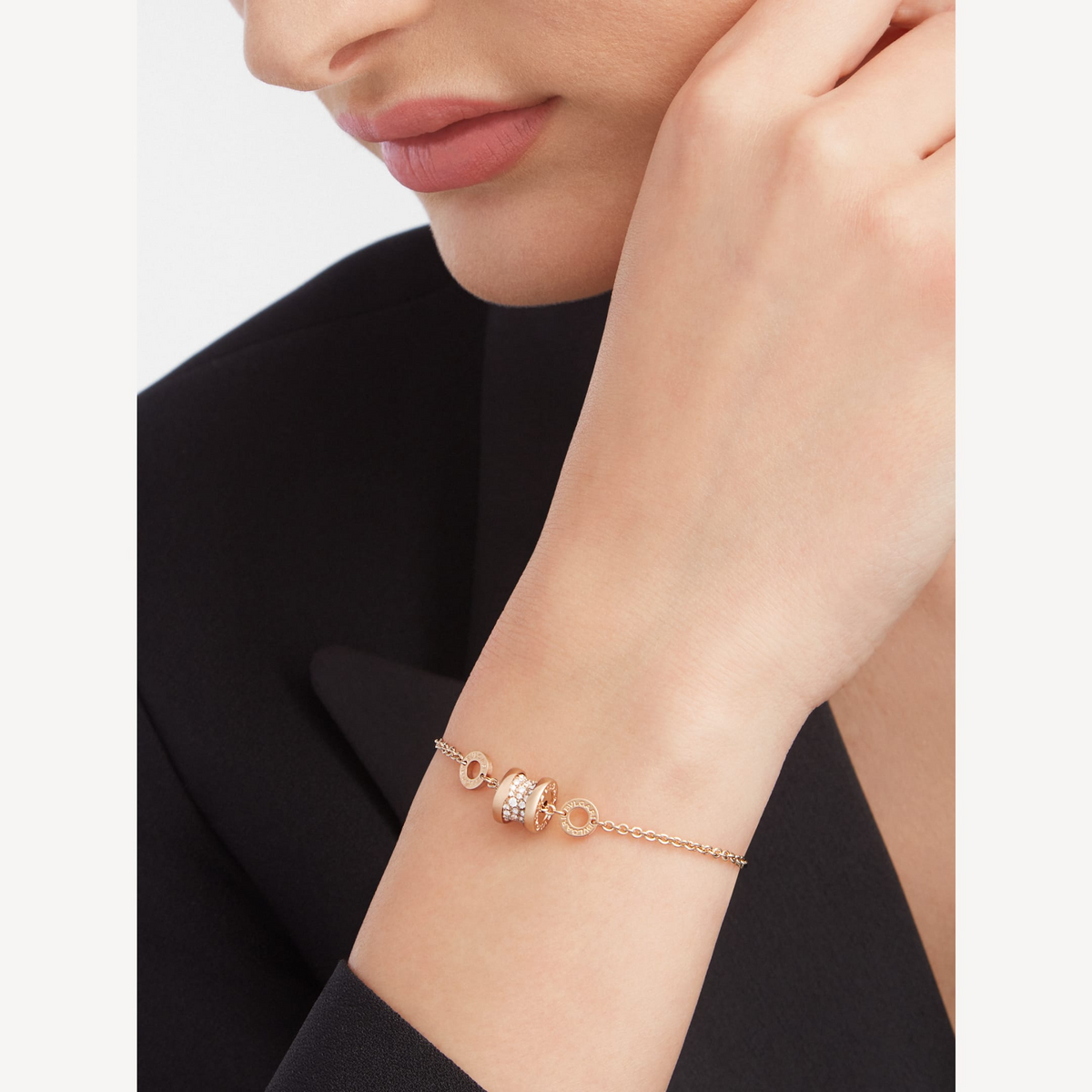 [Stellar Jewelry]ZERO 1 SOFT PINK GOLD WITH PAVED DIAMONDS ON THE SPIRAL BRACELET