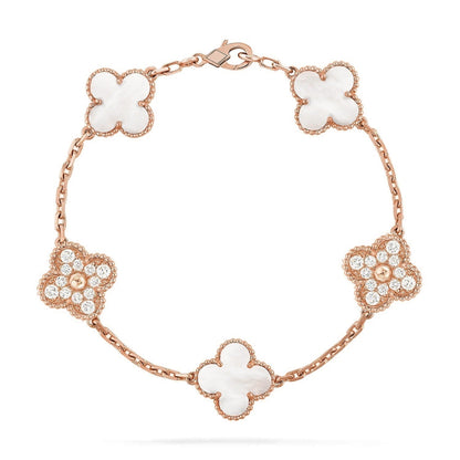 [Stellar Jewelry]CLOVER WHITE PEARL MOP 5 MOTIF BRACELET COLLECTION
