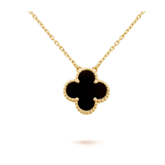 [Stellar Jewelry]CLOVER 15MM BLACK ONYX SINGLE FLOWER NECKLACE