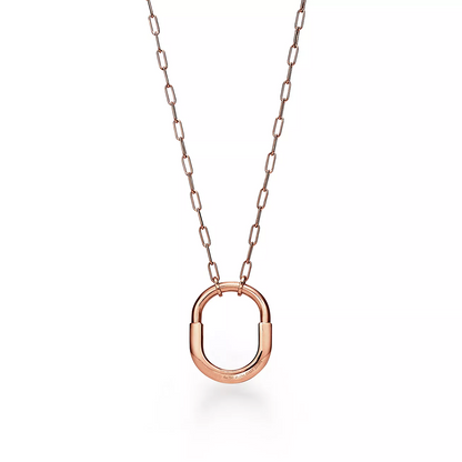 [Stellar jewels]LOCK NECKLACE MEDIUM PENDANT PINK GOLD PAVED DIAMONDS