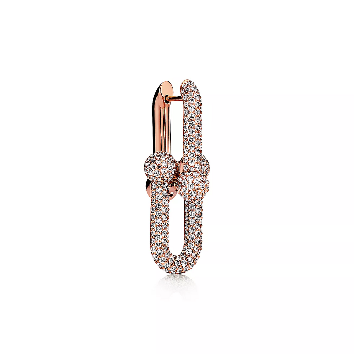[Stellar jewels]LARGE LINK EARRINGS PINK GOLD WITH PAVED DIAMONDS