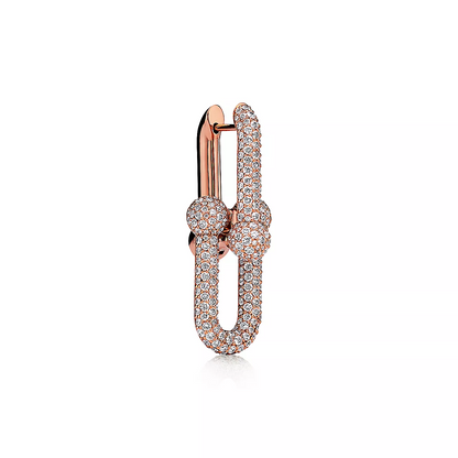 [Stellar jewels]LARGE LINK EARRINGS PINK GOLD WITH PAVED DIAMONDS