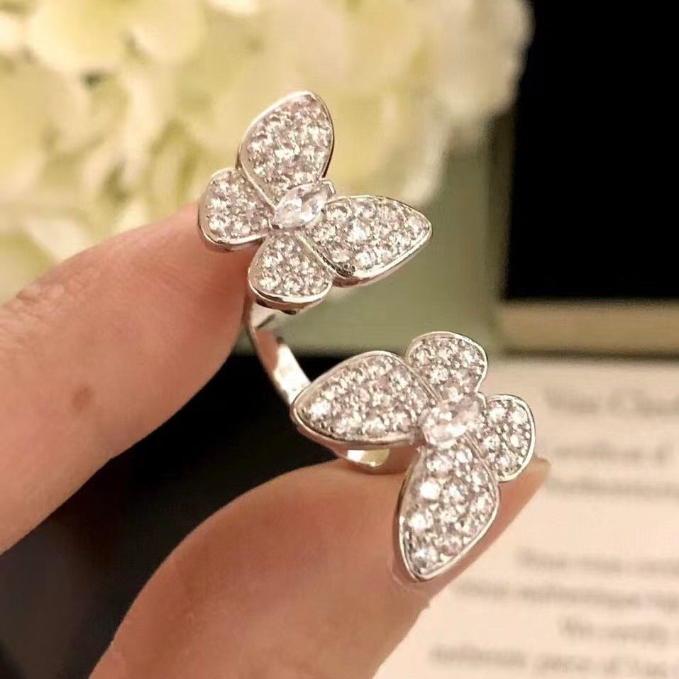 [Stellar Jewelry]TWIN SILVER BUTTERFLY DIAMOND RING