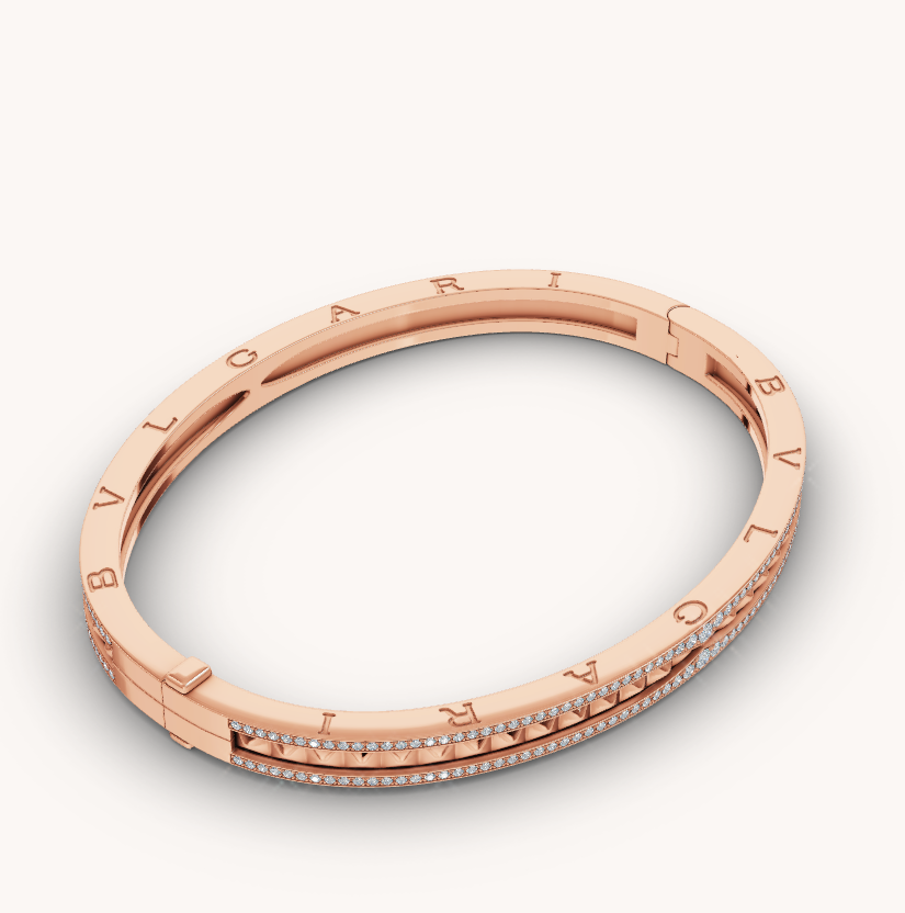 [Stellar Jewelry]ZERO 1 SPIRAL AND PAVED DIAMOND PINK GOLD BRACELET