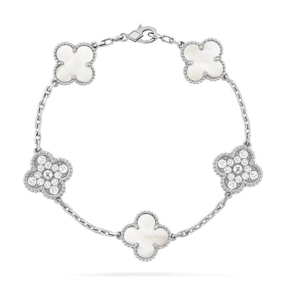 [Stellar Jewelry]CLOVER WHITE PEARL MOP 5 MOTIF BRACELET COLLECTION
