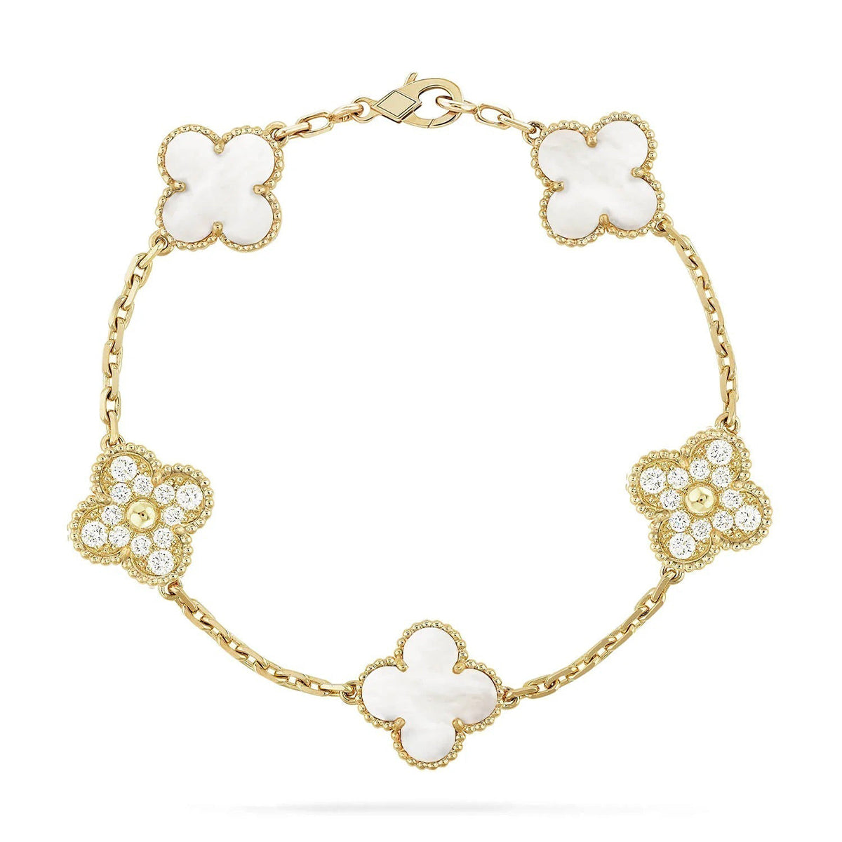 [Stellar Jewelry]CLOVER WHITE PEARL MOP 5 MOTIF BRACELET COLLECTION