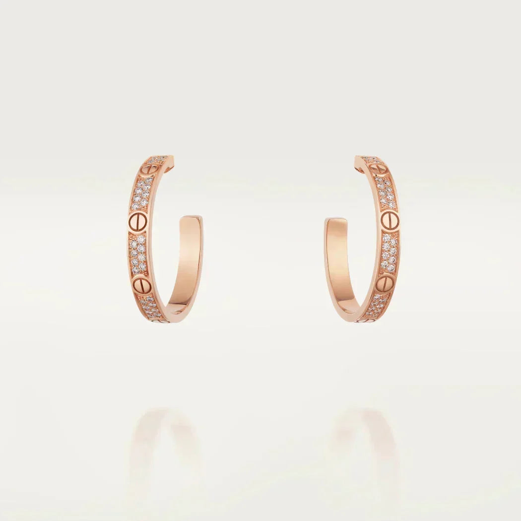 [Stellar Jewelry]LOVE DIAMOND PINK GOLD HOOP EARRINGS