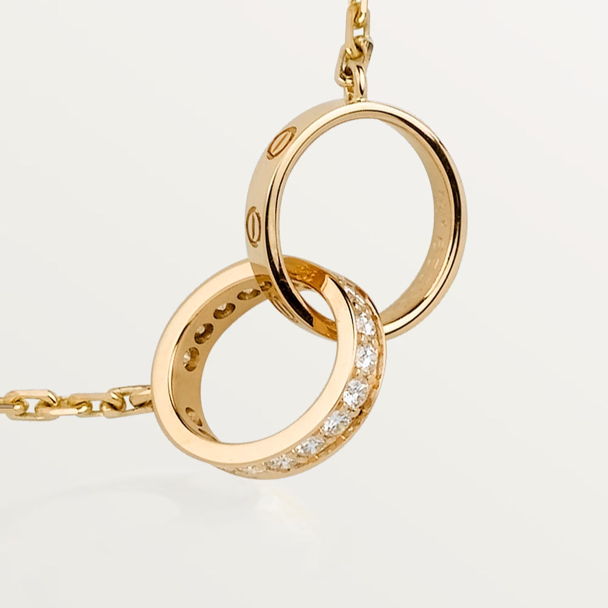 [Stellar Jewelry]LOVE DOUBLE RING HALF DIAMOND NECKLACE