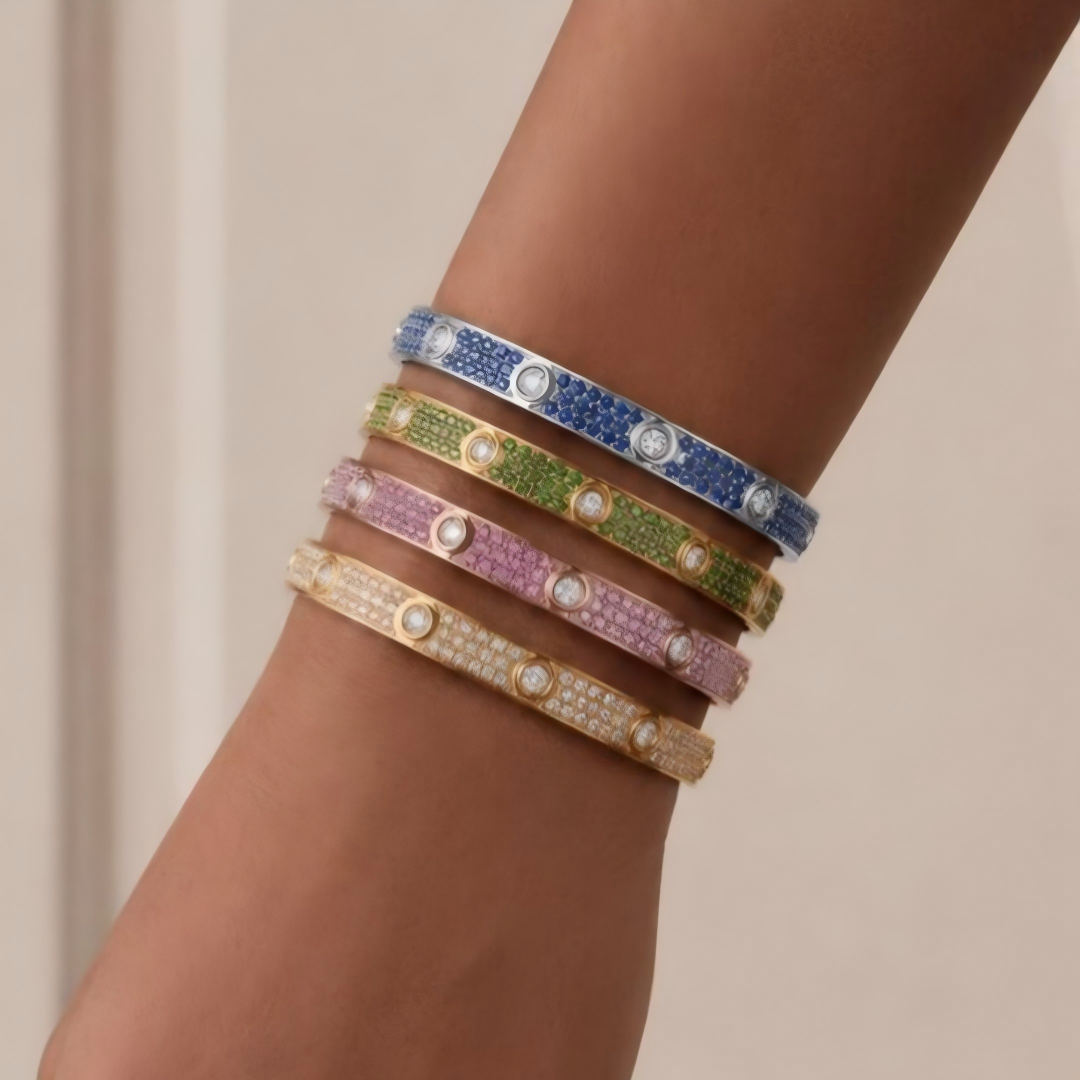 [Stellar Jewelry]2026 PAVE GEMSTONE LOVE BRACELET 6.1MM 10 DIAMONDS