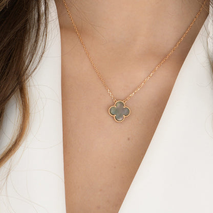 [Stellar Jewelry]CLOVER 15MM  GRAY MOTHER OF PEARL NECKLACE