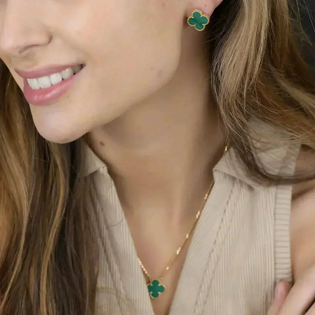 [Stellar Jewelry]CLOVER MINI 9.5MM MALACHITE  EARRINGS