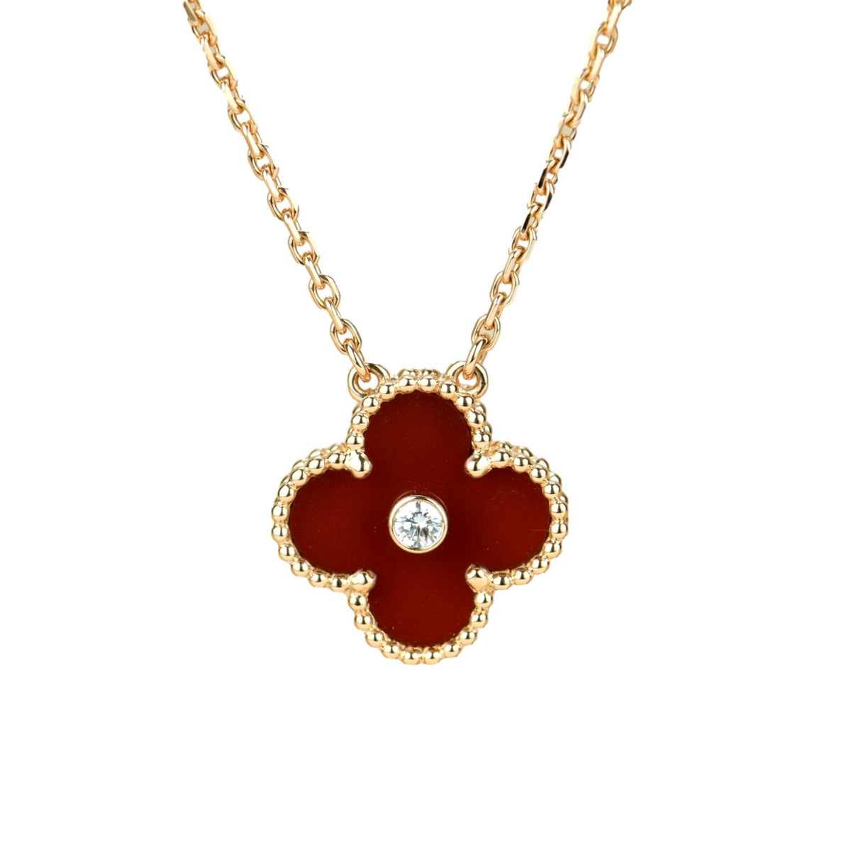 [Stellar Jewelry]CLOVER 15MM DIAMOND CARNELIAN NECKLACE