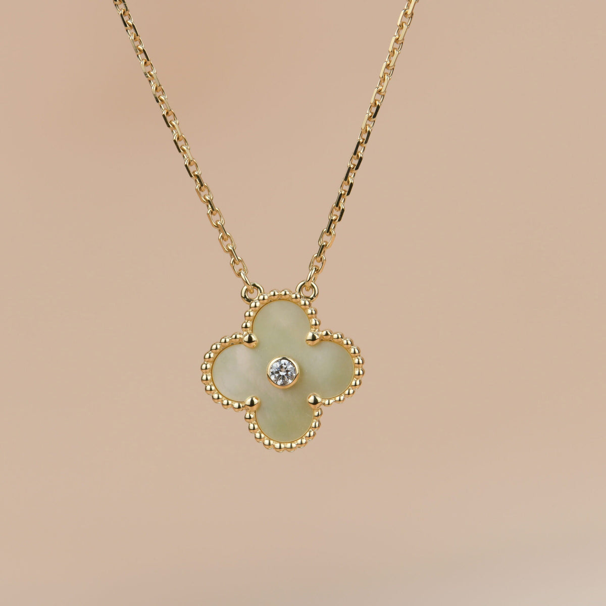 [Stellar Jewelry]CLOVER 15MM DIAMOND GOLD MOTHER OF PEARL NECKLACE