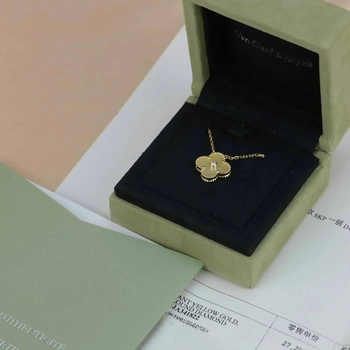 [Stellar Jewelry]CLOVER 15MM DIAMOND GOLD MOTHER OF PEARL NECKLACE