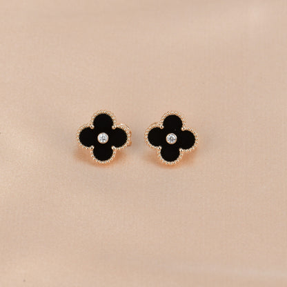 [Stellar Jewelry]CLOVER MEDIUM 1 MOTIFS ONYX DIAMOND EARRINGS