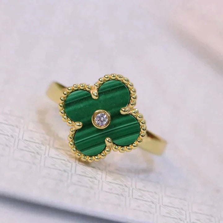 [Stellar Jewelry]CLOVER MALACHITE RING GOLD DIAMOND
