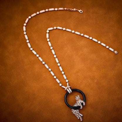 [Stellar Jewelry]NEW BLACK CIRCLE PANTHER FULL DIAMOND NECKLACE