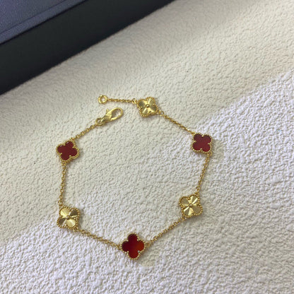 [Stellar Jewelry]CLOVER 6 MOTIF RED AGATE LASER BRACELET